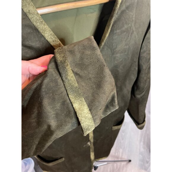 Hand Sewn Mossy Green V Neck Tunic Style Blazer with Decorative Buttons Sz 12 - Picture 6 of 10